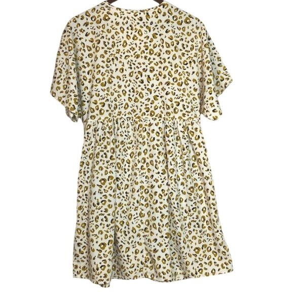 MTS Leopard Print Cream Flutter Sleeve Dress With V-Neck & Pockets Lightweight L - Picture 6 of 8